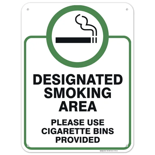 Miniatura 9 de Letrero designado para zona de fumar, letrero con texto en inglés "Please Use Cigarrette Bins Sign", 10 x 14 pulgadas, libre de óxido, aluminio 040