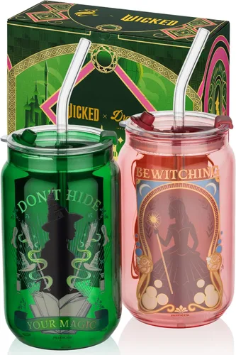 Miniatura 15 de Dragon Glassware x Barbie La Película - 16 oz Tazas de vidrio con tapas y popotes, Juego de 2 - Tazas de café helado con tapas - Vaso de vidrio