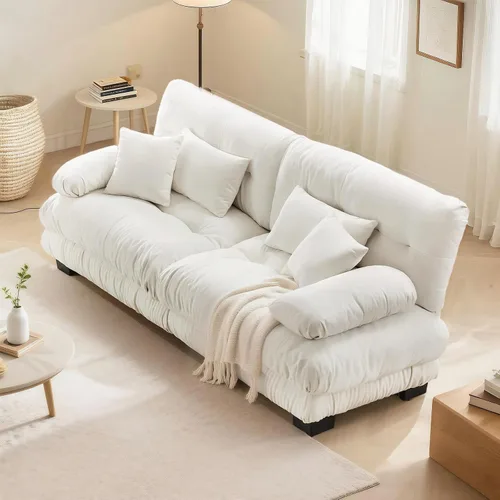 Miniatura 22 de SoarFlash Moderno sofá reclinable de terciopelo para sala de estar, sofá biplaza para apartamento, sofá de almacenamiento con marco de madera Azul