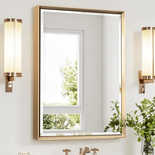 Miniatura 52 de Espejo de baño negro, espejo de baño biselado de 16 x 24 pulgadas para pared, espejo con marco negro antioxidante para decoración de baño, sala