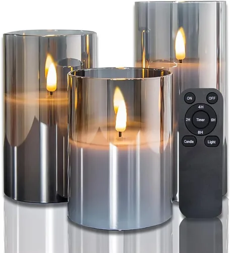 Miniatura 2 de CANDLE CHOICE Velas de Navidad sin llama con temporizador remoto, cera real, parpadeante, pilares LED con grabado deprimido, reno, Papá Noel, Blanco