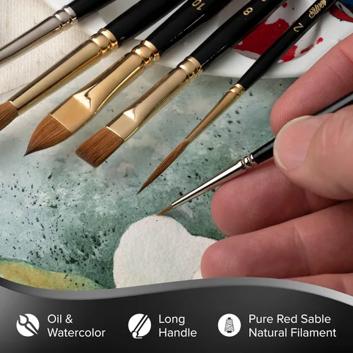 Miniatura 3 de Silver Brush 7102-3 Renaissance - Cepillo de mango largo de color rojo puro de alta calidad, brillante, tamaño 3