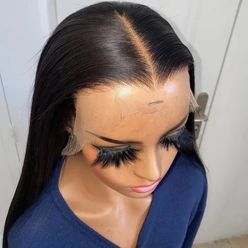 Miniatura 7 de ANDRIA peluca de cabello largo y lacio natural con encaje frontal sin pegamento, cabello sintético y sedoso, peluca con cabello negro de fibra