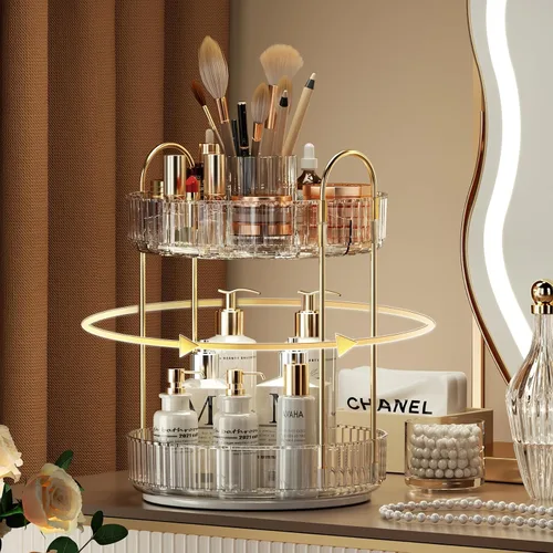 Miniatura 8 de YCIA&DONE Organizador de maquillaje giratorio para tocador, almacenamiento de maquillaje de gran capacidad, estante para el cuidado de la piel