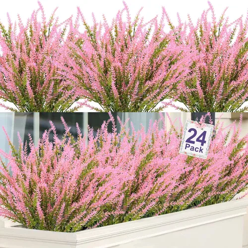Miniatura 15 de Ouddy Decor 24 Manojos de Flores Artificiales de Lavanda Falsas Plantas de Plástico para Hogar Boda Cocina Jardín Patio Caja de Ventana Mesa