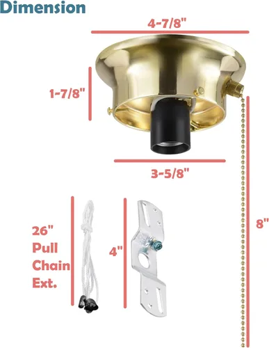 Miniatura 4 de Aspen Creative 22101-06-1 Kit de soporte de techo de montaje empotrado con interruptor de cadena de encendido/apagado en acabado de latón cepillado