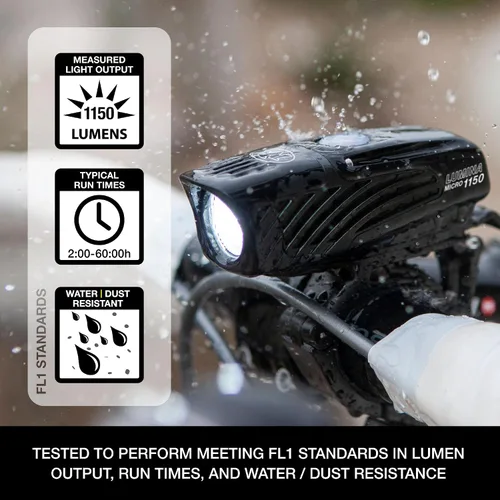 Miniatura 3 de NiteRider Lumina Micro - Luz delantera recargable USB-C de 1150 lúmenes – 5 modos de luz LED compacta, IP64 impermeable para ciclismo de carretera