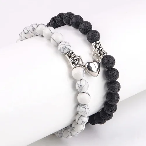 Miniatura 3 de 2 PCS Magnetic Couples Bracelets, Natural Stone Energy Stone Beads Bracelet Set His and Hers Long Distance Relationship Bracelet for Boyfriend