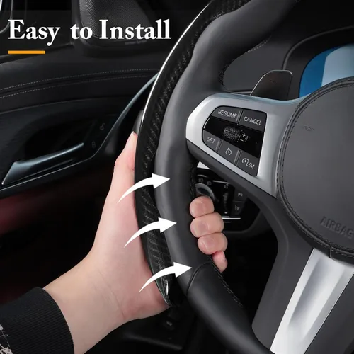 Miniatura 4 de Cubierta de volante de fibra de carbono, juego de accesorios de volante de coche con cierre de presión 3 piezas, protector antideslizante