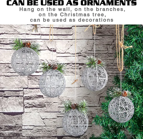 Miniatura 6 de Adornos de bola de Navidad, juego de 4 piezas de hilo de ratán de piña plateada, adorno de árbol de Navidad, árboles de Navidad, decoración de Plata