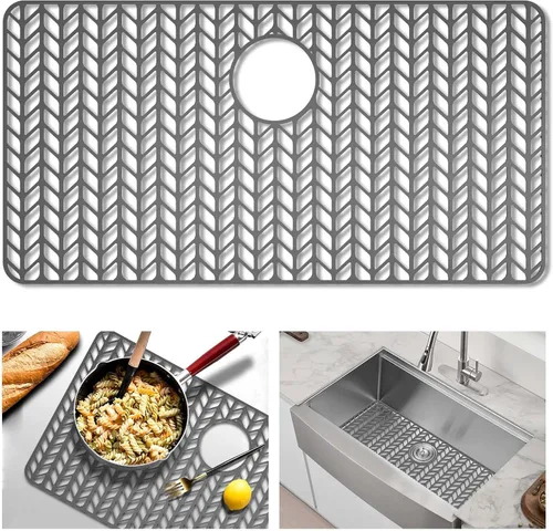 Miniatura 11 de GUUKIN Protectores de Fregadero para Alfombrilla de Cocina - 29" x 15.35" Alfombrilla de Silicona para Fregadero de Cocina con Rejilla para el Fondo