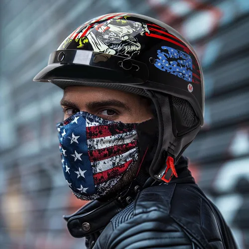 Miniatura 8 de CARTMAN Casco de media cara para motocicleta Cruiser Scooter, diseño de bandera americana con calavera, aprobado por DOT para bicicleta, patineta