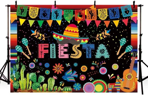 Miniatura 3 de SENDY Telón de fondo temático de fiesta mexicana de 8 x 6 pies, decoración de fiesta de cumpleaños, carnaval mexicano, banderas coloridas