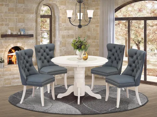 Miniatura 2 de East West Furniture SHDA5-WHI-13 - Juego de cocina de 5 piezas, incluye una mesa de comedor redonda con pedestal y 4 sillas Parson tapizadas de tela