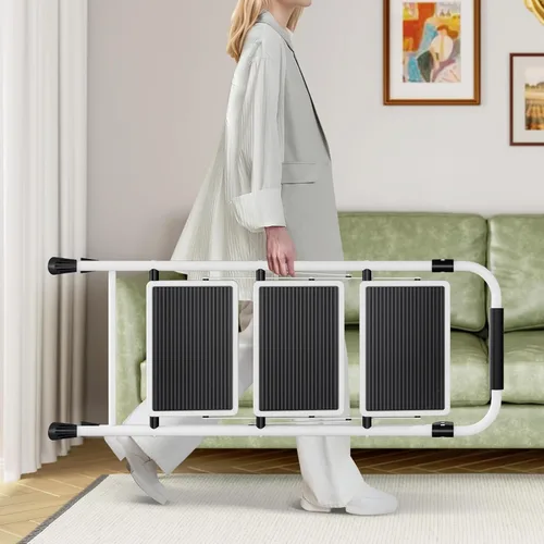 Miniatura 7 de KINGRACK Escalera plegable de 3 escalones con pedal antideslizante y ancho, portátil, plegable, alta y resistente con asa para el hogar, cocina