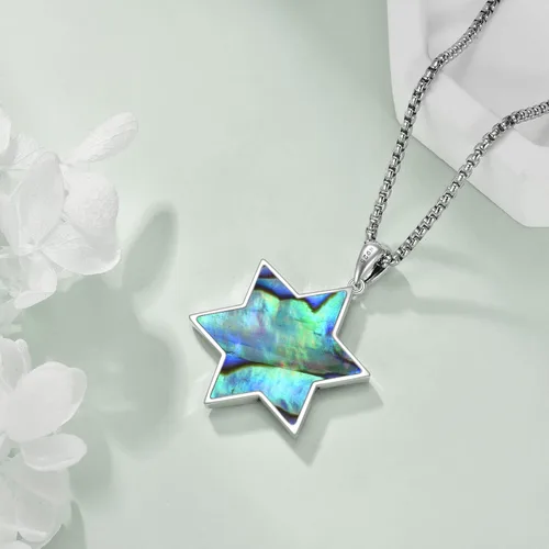 Miniatura 4 de CRMAD Collar de plata de ley con cruz de David, símbolo de paz, urnas, árbol de la vida, concha de abulón, joyería judía para mujeres y hombres