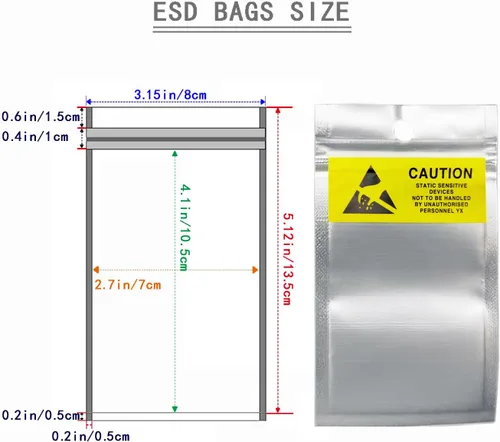 Miniatura 2 de 100 bolsas de blindaje ESD resellables de 3.15 x 5.12 pulgadas, bolsas antiestáticas con sello de cierre de cremallera, bolsas antiestáticas