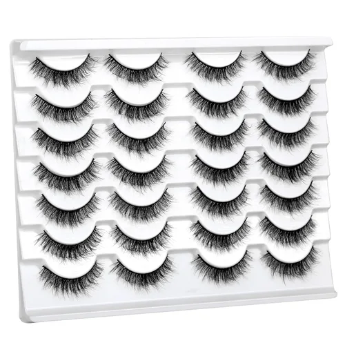 Miniatura 223 de Pooplunch - Pestañas postizas finas de visón sintético, estilo ojo de gato, naturales, cruzadas, tipo racimo, efecto 8D de volumen, tiras