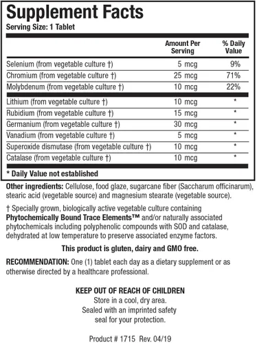 Miniatura 2 de Biotics Research Nueve minerales de traza raros de origen entero básicos, fitoquímicamente unidos, incluye antioxidantes SOD y catalasa, 100 tabletas