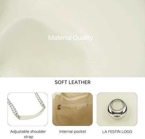 Miniatura 3 de LA FESTIN - Bolso de mano de piel para mujer, elegante bolso con correa de cadena, de lujo, suave, a la moda para el trabajo