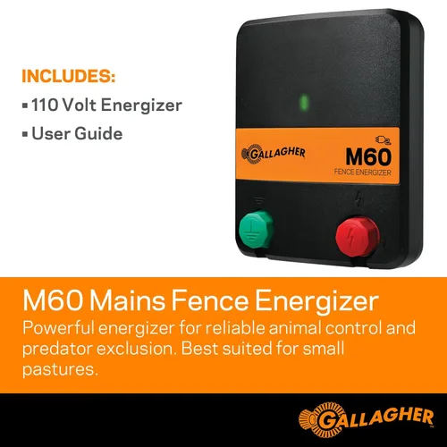 Miniatura 2 de Gallagher Cargador eléctrico para valla M60 Energizador enchufable de 110 V para hasta 20 acres o 5 millas Esgrimizador de baja impedancia