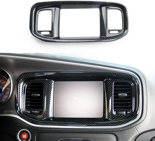 Crosselec - Cubierta de marco de fibra de carbono para tablero de instrumentos de navegación Dvd para Dodge Charger 2015+ (Negro fibra de carbono)