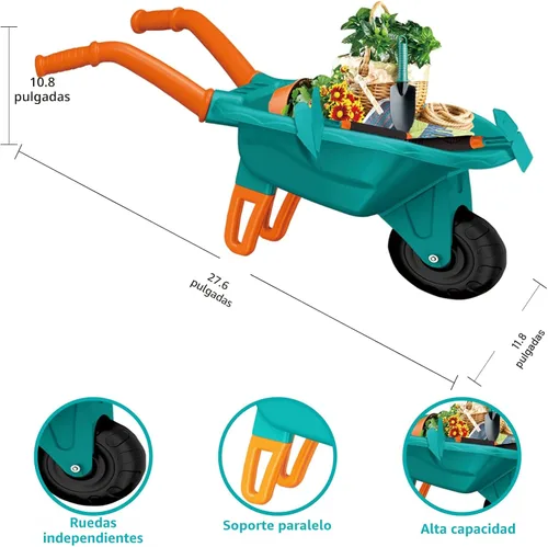 Miniatura 2 de Qtioucp 16 piezas de herramientas de jardinería para niños, juego de juguetes al aire libre con 93 piezas de bricolaje para jardín de flores, Verde
