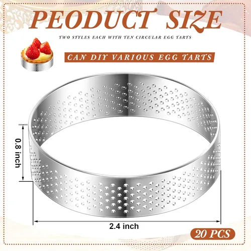Miniatura 2 de Mumufy 20 anillos de tarta perforados redondos de acero inoxidable para hornear, anillos redondos de metal antiadherentes para pastelería, postre
