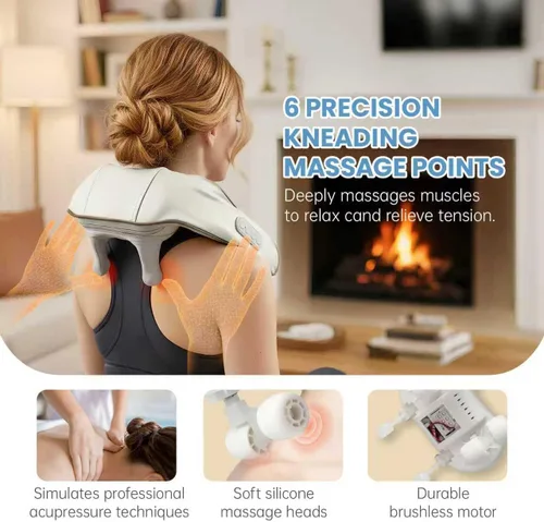 Miniatura 2 de Masajeador inalámbrico de cuello y hombros con calor, masajeador de tejido profundo Shiatsu 4D, compresa cálida de 107.6 °F, masajeador de espalda