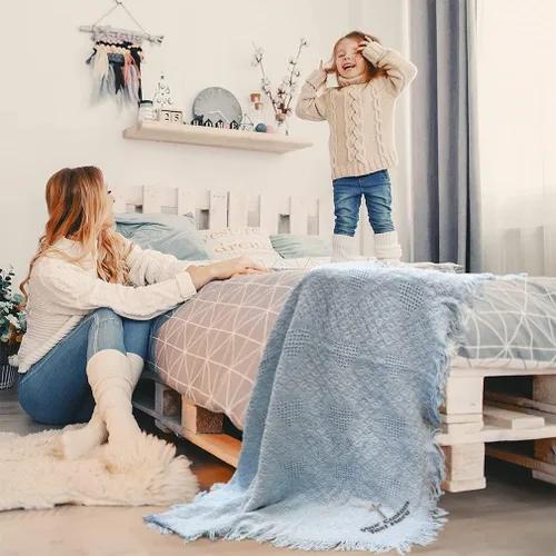Miniatura 5 de Fastasticdeals Mantas de bebé bordadas personalizadas para niños y niñas Cruz plata Texto y nombre personalizados azul aquí
