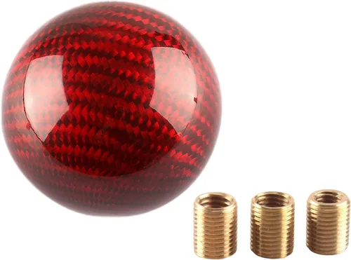 Miniatura 12 de Pomo de palanca de cambios redondo de bola de 5 y 6 velocidades de fibra de carbono para vehículos manuales y automáticos con adaptadores M12x1.25
