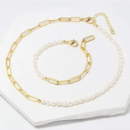 Miniatura 6 de shownii Collar de perlas naturales para mujer, chapado en oro real de 14 quilates, clip de papel de perlas de agua dulce, collar de cadena