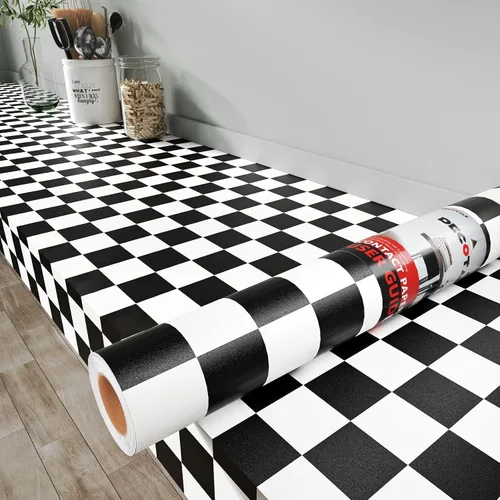 Decotalk Papel Tapiz a Cuadros Despegar y Pegar para Salpicadero de Cocina Papel de Pared Blanco y Negro Decoración de Tablero de Ajedrez para