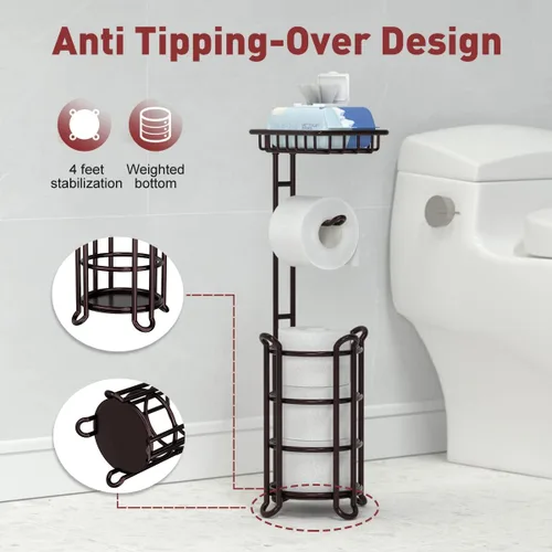 Miniatura 2 de Soporte para papel higiénico, dispensador de rollo de papel higiénico con estante para almacenamiento de baño, sostiene megarrollos de reserva