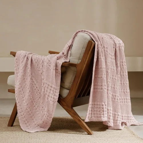 Miniatura 60 de PHF - Manta tejida de punto gofre 100% algodón, suave, ligera, transpirable, acogedora, de verano, para sofá y cama, tejida, estética, decoración