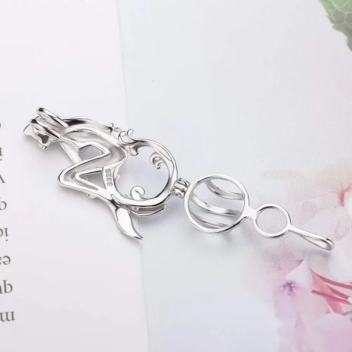Miniatura 3 de Colgantes de Jaula de Sirena Encantada de Plata de Ley 925 Dijes de Manualidades para Collar Pulsera DIY Fabricación de Joyas