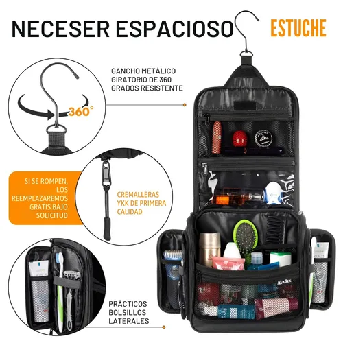 Miniatura 5 de Neceser de viaje para hombres y mujeres (10.6 x 10.6 x 3.2 pulgadas), organizador grande de artículos de tocador colgantes, bolsa de higiene L Negro