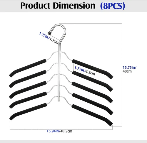 Miniatura 2 de Ripeng Percha para ropa que ahorra espacio, 8 paquetes 5 en 1, multicapa antideslizante, de metal resistente, de acero inoxidable, para suéteres