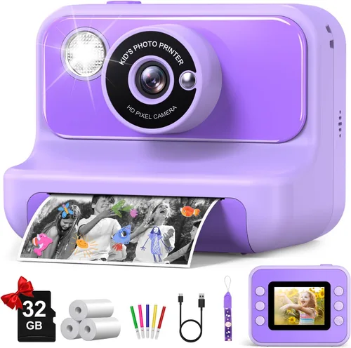 Miniatura 7 de Impresión instantánea de cámara para niños, regalos de cumpleaños de Navidad para niñas y niños, cámara digital de video HD 1080P, juguete para Negro