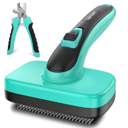 Miniatura 13 de Cepillo para perros – 3 piezas de cepillo de autolimpieza y cortaúñas y peine para mascotas para perros, gatos y caballos, herramienta de aseo Verde
