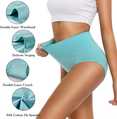 Miniatura 2 de OLIKEME Ropa interior de algodón de cintura alta, pantalones de cobertura completa, suaves y elásticos para mujer, paquete múltiple