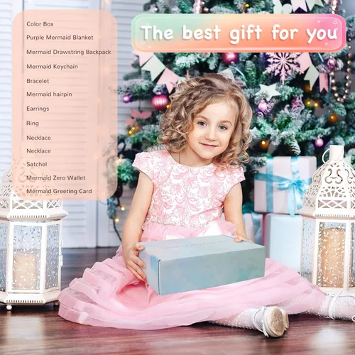 Miniatura 7 de Regalos de sirena para niñas, manta de cola de sirena, juego de maquillaje de joyería de sirena para niñas de 3 4 5 6 7 8 9 10 11 12 años Morado