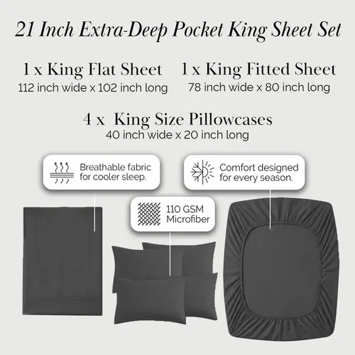 Miniatura 158 de Southshore Fine Living, Inc. Juego de 7 piezas de sábanas King divididas para cama ajustable, juego de sábanas King divididas con bolsillo de 21