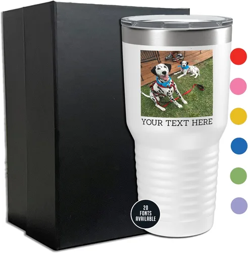 Miniatura 23 de Vaso personalizado de 30 onzas (17 colores) con foto impresa con aislamiento térmico de acero inoxidable recubierto de polvo con tapa, regalo