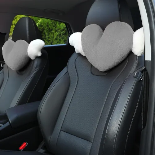 Miniatura 11 de 2 Pack de almohadas para reposacabezas en forma de corazón con alas de ángel - Cómodas y suaves almohadas para el cuello, accesorios para autos