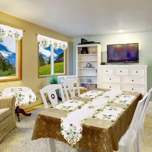 Miniatura 4 de Mantel pequeño bordado con trébol irlandés del día de San Patricio, decoración de trébol de primavera (redondo de 34 pulgadas)