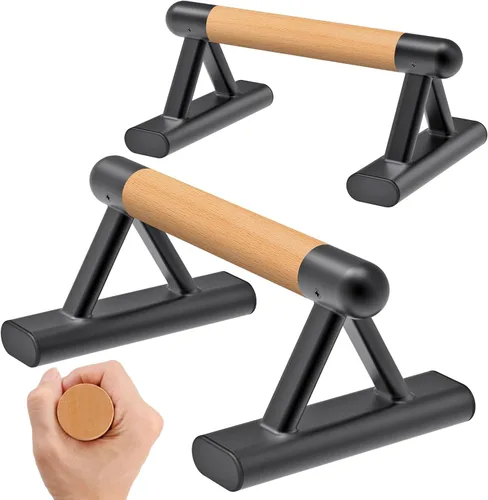 Miniatura 11 de SELEWARE Barras de empuje de madera, barras paraletas, barras antideslizantes para calistenia, fitness, entrenamientos de piso, madera maciza con A