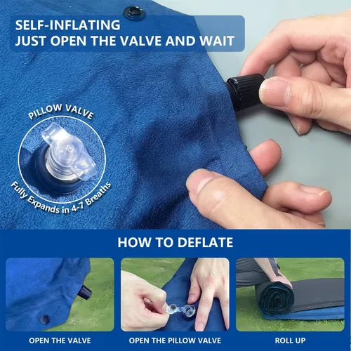 Miniatura 4 de Colchoneta de dormir doble para acampar con almohada, colchón de espuma viscoelástica de 2 pulgadas para 2 personas, almohadilla de campamento