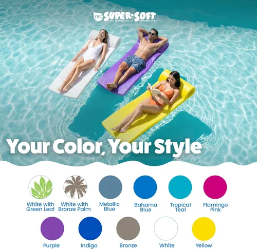 Miniatura 5 de TRC Recreation Sunsation - Juego de 2 tumbonas flotantes de espuma de 1.75 pulgadas de grosor, color blanco con hojas verdes con reposacabezas