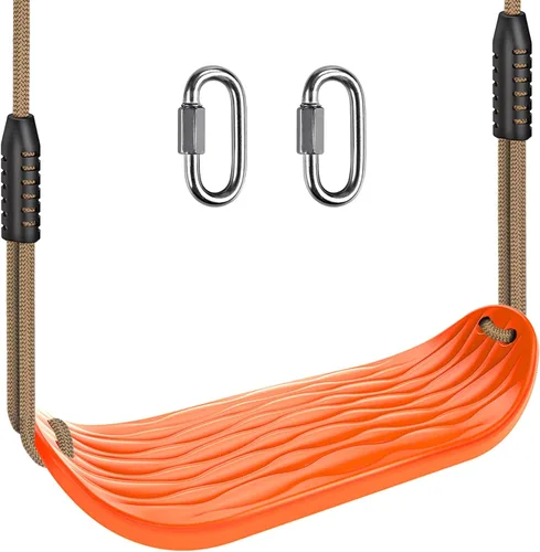 Miniatura 9 de SELEWARE Asiento de columpio de plástico, juego de columpio antideslizante para árbol con cuerda ajustable y 4 mosquetones, accesorios de juego